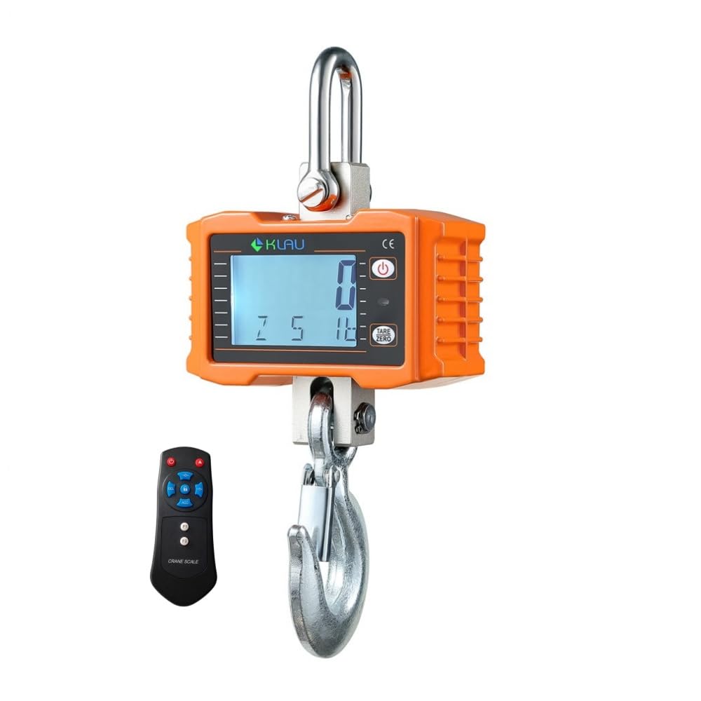 Klau 1000 kg 2000 lb Hanging Scale Digital Industrial Heavy Duty Crane Scale LCD Display with Remote Orange for Home Farm