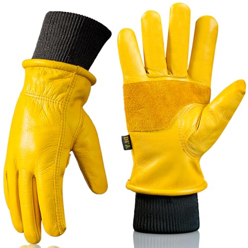 DLY Winter Work Gloves for Men, Water-Resistant, Insulated, Puncture and Abrasion Resistant, Cowhide