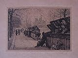  Yvon Monay. Les Bouquinistes du Quai de la Tournelle. Original-Radierung. Signiert