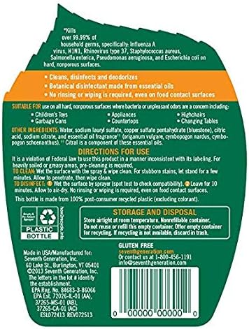 Seventh Generation Botanical Multi-surface Disinfecting Cleaner, Lemongrass Citrus, 26 fl oz (3 pack) - Image 4