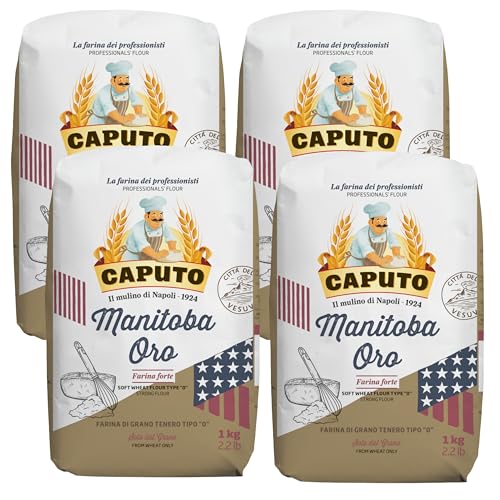 Caputo Manitoba Oro 1 kg – Harina de Fuerza Italiana para Largas Fermentaciones, Panettone, Brioche y Pizza – Molino Caputo - Pack Laborawi (x4)