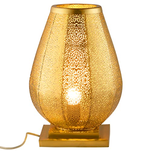 Manal - Petite lampe de table orientale - 37 cm - Or - E27 - Petite lampe de table marocaine en métal - Abat-jour doré - Lampe de chevet moderne pour design...