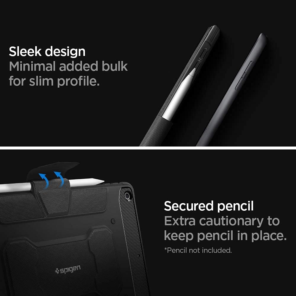 Spigen for iPad 10.2 Case, iPad 9th Generation Case (2021) / iPad 8th Generation Case (2020) / iPad 7th Generation Case (2019), Rugged Armor Pro Protective Tri-Fold Cover with Pencil Holder, Black