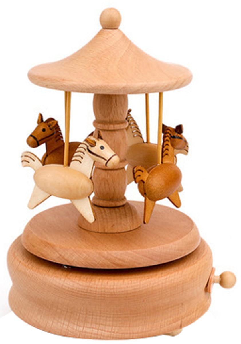 DOCIM Carillon in Legno, Carillon Musicale in Legno Merry-Go-Round Horse Musical Box Turn Horse Shaped Wood Crafts