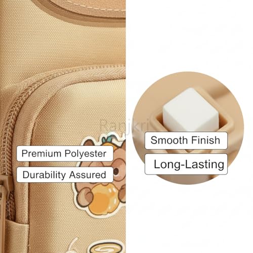 Image of Kawaii Cute Capibara Pencil Pouch for Kids with Push-Pull Eraser Set | Multi-Layer Storage, Strong Zippers, Premium Polyester | School Stationery Combo Gift for Boys & Girls