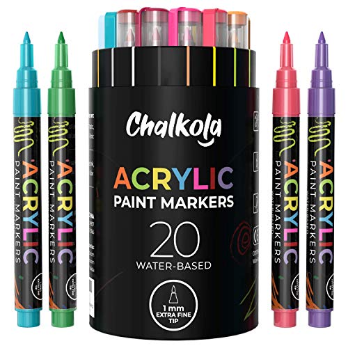 Rotuladores de pintura acrílica para pintura de roca, piedra, cerámica, vidrio, madera, lona, juego de 20 colores, punta fina a base de agua, 1 mm