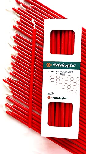 Peteko?lu 40 Pieces Red Pure Beeswax Candles - No-Drip, Smoke-Less, Tall, Thin Taper Decorative Candles for Church Prayer, Decor or Birthday Candles – Honey Scented Candles, mx268usa