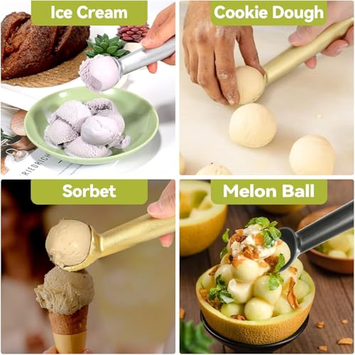 Image of Jamboree Ice Cream Scoop,7 inches Nonstick Anti-Freeze One Piece Aluminum Scooper Spoon, Heavy Duty Durable Design, Easy Clean, for Gelato, Cookie Dough, Sorbet, Almond (Gold)