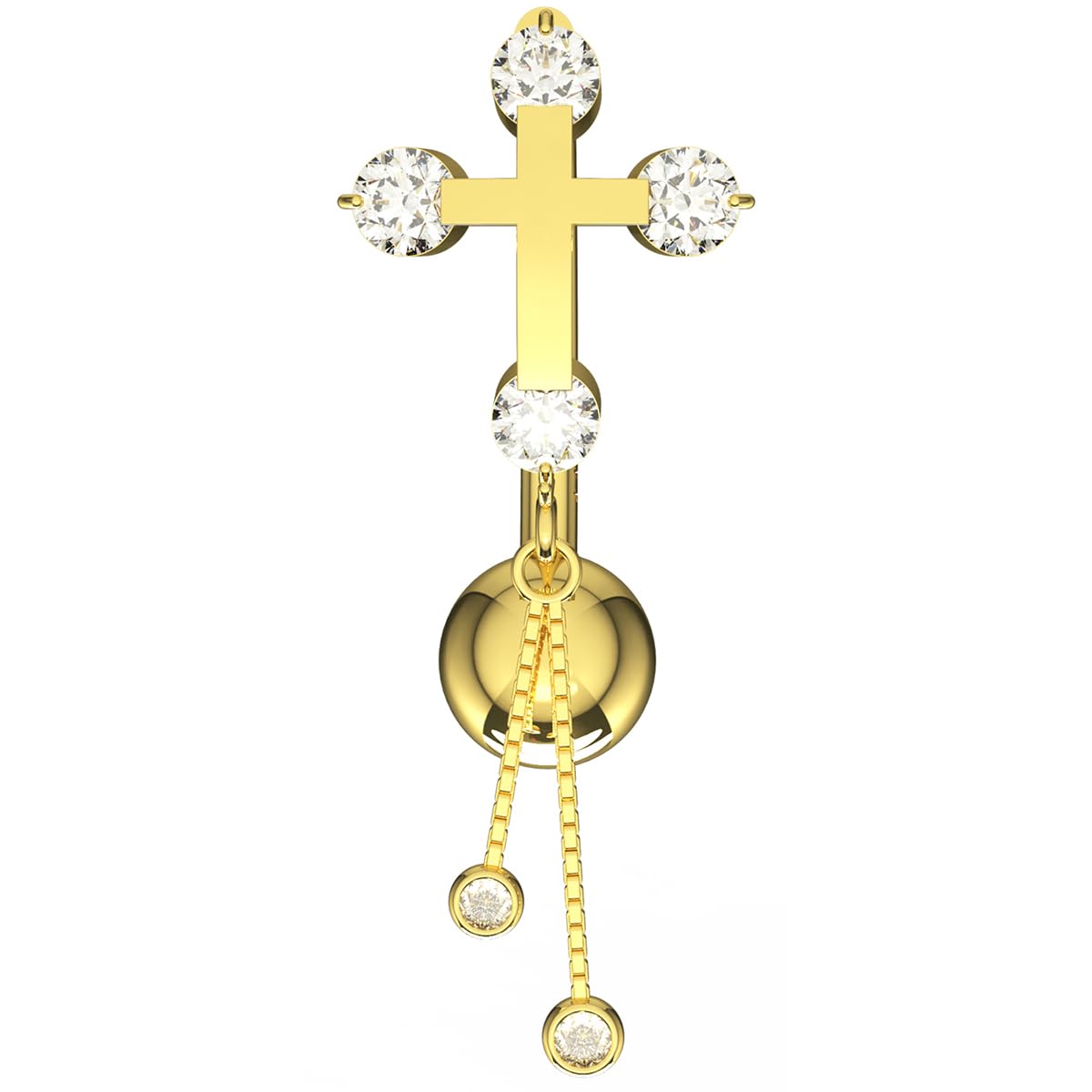 Piercing para ombligo de oro amarillo macizo de 14 quilates con circonita cúbica y cadena colgante, joyería para ombligo de 14 quilates, calibre 14, 14 Gauge - 12mm Length, Circonia