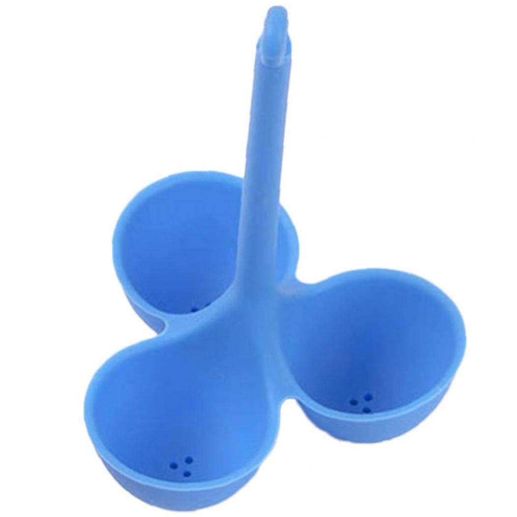 Tossper Blue 3 Holes Egg Cooker Silicone Egg Boiler Egg Tray Kitchen Gadgets Egg Rack (Blue)