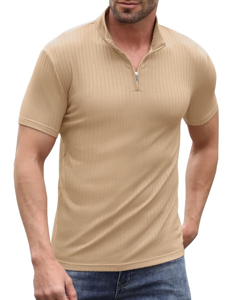 Sailwind Mens Short Sleeve Polo Shirts Quarter-Zip Ribbed Sailwind Mens Short Sleeve Polo Shirts Quarter-Zip Ribbed