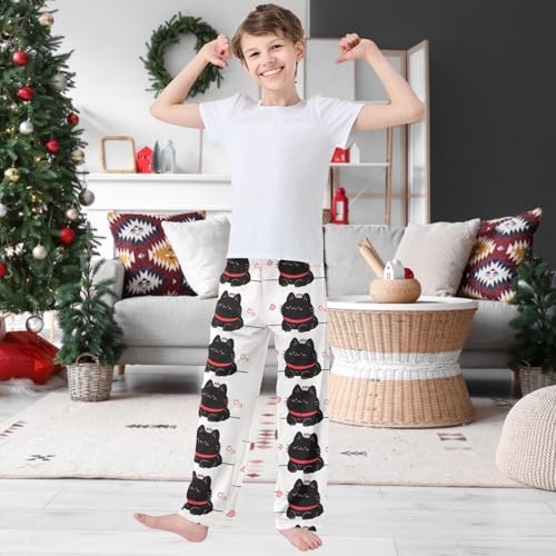 Boy's Pants Black Cat Smile Jogger Pants Elastic Waist Long Bottoms Trousers with Pockets 6-14 Years2