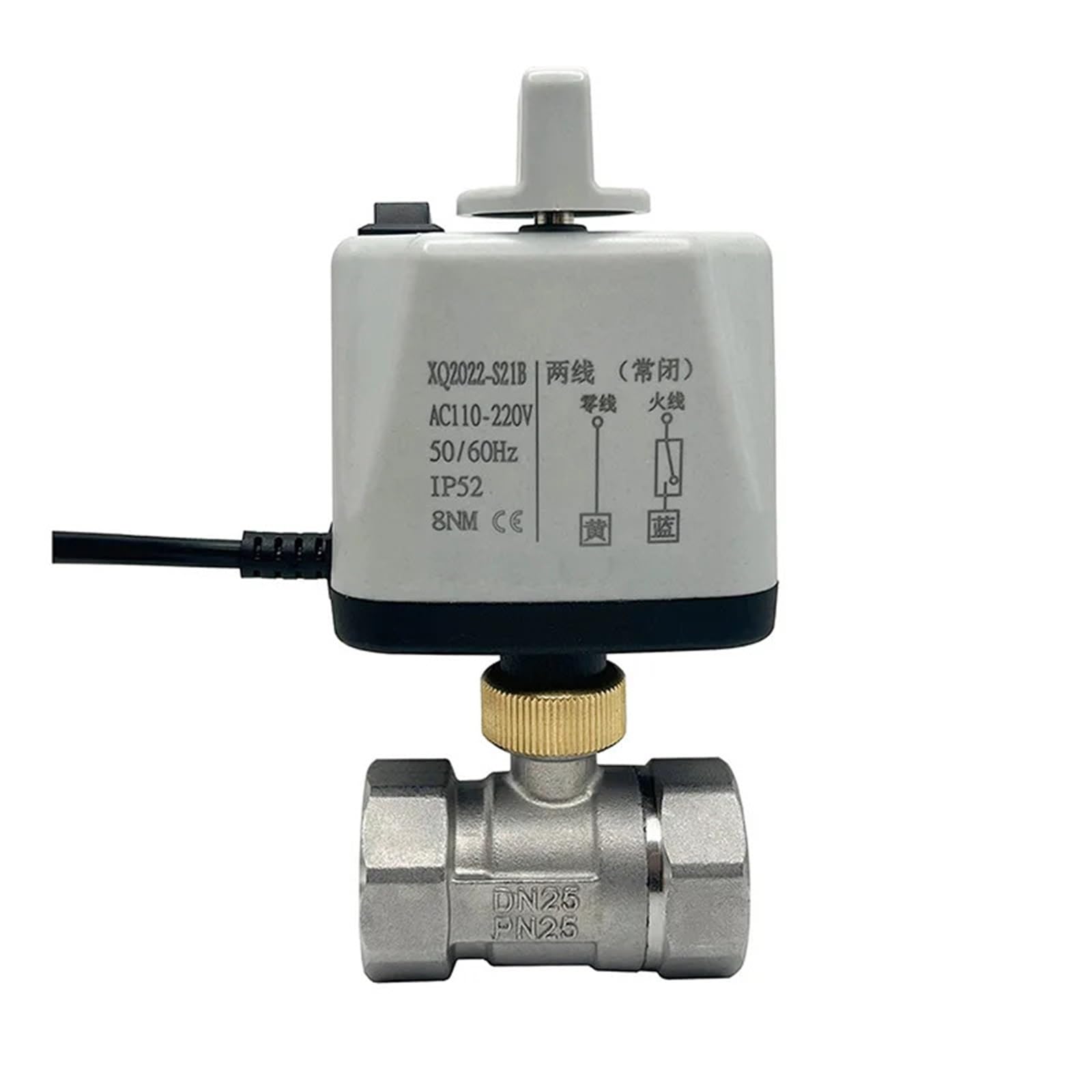 Valvola a sfera motorizzata in acciaio inossidabile da 1/2" 3/4" 1" 1-1/4" 1-1/2" 2" con interruttore manuale, normalmente chiusa/aperta, controllo a 2 fili, 1 pz.(DN25,NORMALLY CLOSED_220VAC)