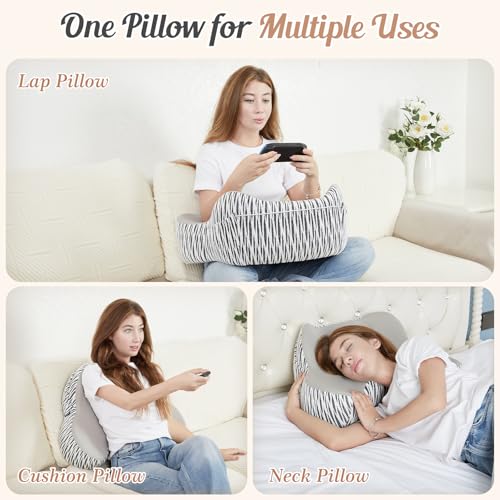 Image of DONAMA Reading Pillow for Gaming, Lap Desk Pillow for Laptop, Arm Rest Pillow with Side Pockets, Memory Foam Bed Rest Pillow for Reading, Working, Gaming, Writing in Bed Couch Floor (Light Grey)