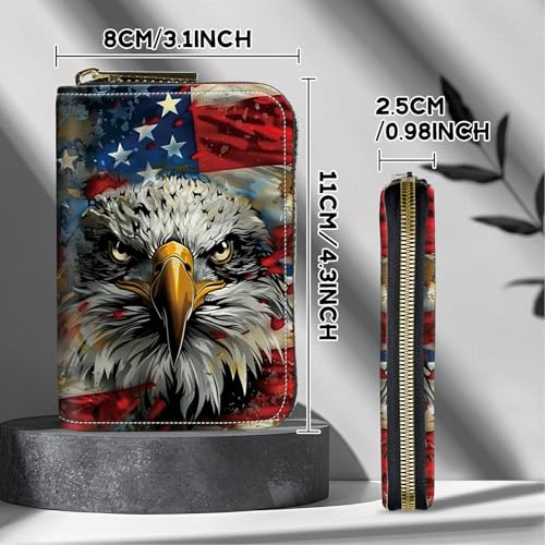 Image of Cute Credit Card Holder with Zipper, Eagle American Flag RFID-Blocking Card Case Small Wallet for Women Men, Multi-slot Card Organizer Case Travel Accordion Wallet