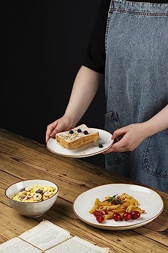 Famiware Dinnerware Sets for 4, Ocean Round 12-Piece Kitchen Plates and Bowls Sets, Microwave and Dishwasher Safe, Scratch Resistant, Vanilla White - Image 5