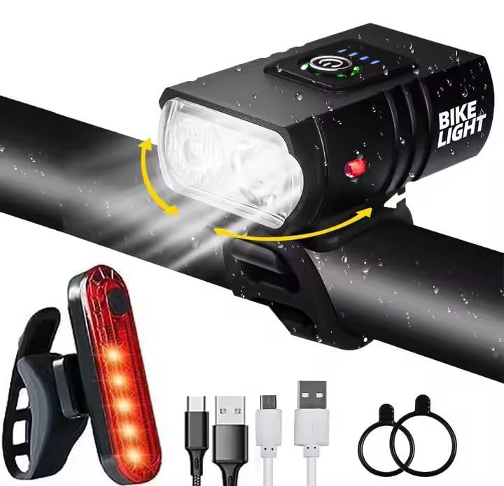 High Power 1000 Lumen USB Rechargeable Bike Light | 4000mAh Battery | Waterproof & Durable | Bright LED for Safe Night Riding | Easy Installation.