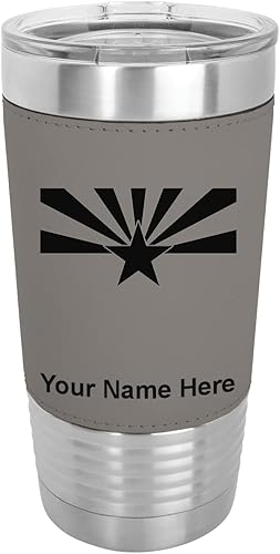 LaserGram Vaso aislado al vacío de 20 onzas bandera de Arizona grabado personalizado incluido piel sintética gris