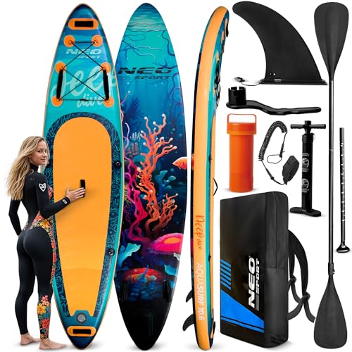 Planche de stand up paddle Neo-Sport Aquasurf 10.6, fini les chutes, stabilité 140kg