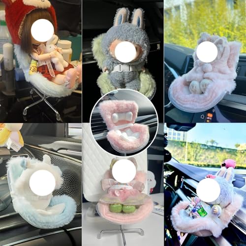 NUJOLI La-bubu Car Seat with Soft Furry Cushion for 10-17cm Dolls, La-bubu Accessories, Car Air Vent Decor, Includes Seat Leg for Desktop Display
