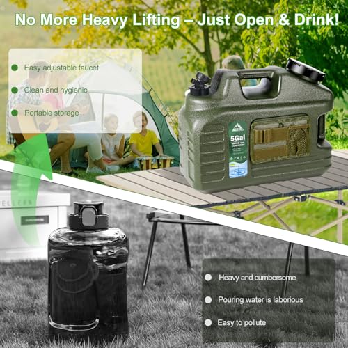 YOSN 5 Gallon Water Jug, Camping Water Container, BPA Free Portable Water Dispenser with Spigot, Leak-Proof Large Camping Water Jug for Emergency Storage,Outdoor,Hiking