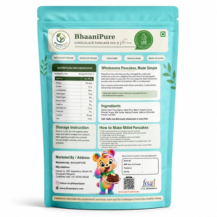 Image of Chocolate Millet Pancake Mix, 250g (Pack of 1) | Eggless, Gluten-Free, High Sprouted Protein | No Refined Sugar