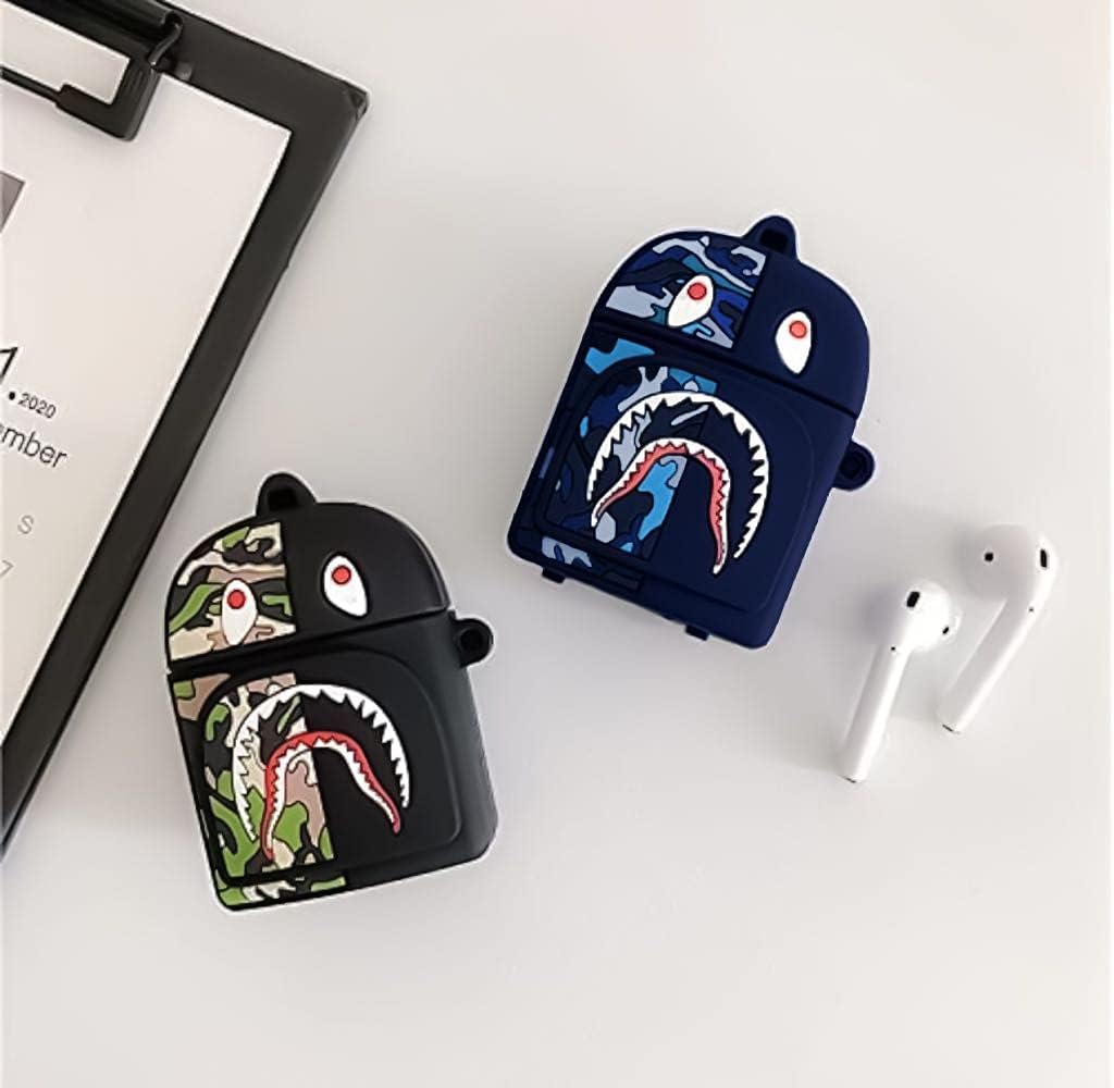 Bolod Cute Cases Made of Silicone for Airpods 1&2, Protective Cartoon Fashion Cases (Black & Deep Blue) : Electronics