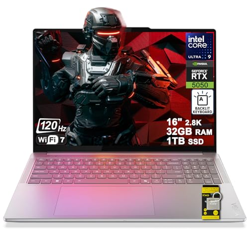 Lenovo Yoga Pro 9i 16 Creator AI Laptop 16 2880x1800 OLED 120Hz Touch (1100nits Peak) Intel 16-core Ultra 9 285H 32GB RAM 1TB SSD GeForce RTX 5050 Up to 440 AI Tops Backlit Thunderbolt Win11 ICP Hub