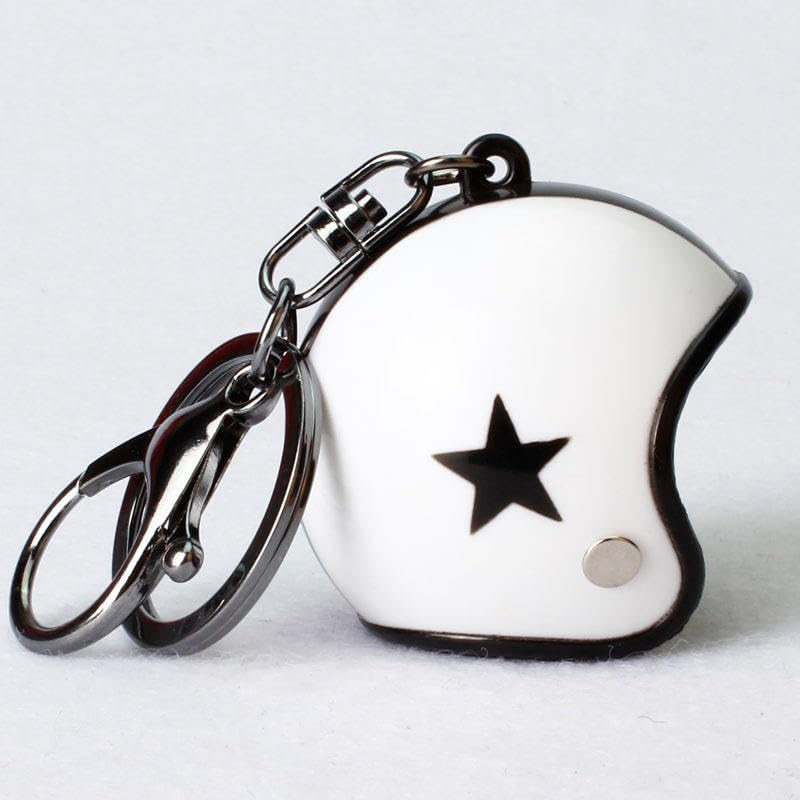 Mini Helmet Keychain with Star Design, Motorcycle Helmet Key Ring...