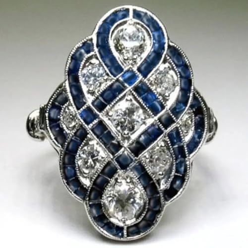 White Gold Plated Blue Cubic Zirconia Engagement Rings Wedding Bridal Band Promise Rings Evening Parties Anniversary Valentine's Day Gifts Eternity Bands for Women3