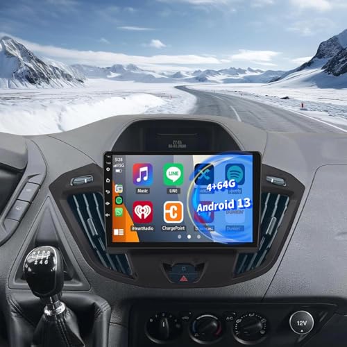 Autoradio 4+64G Android 13 avec Wireless Carplay et Android Auto pour Ford Transit/Touareg 2013-2017 - WiFi GPS Connexion rétroviseur Commandes au Volant FM...