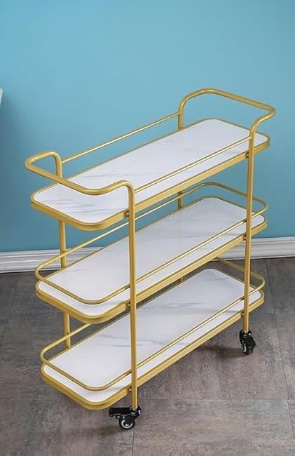 Storage Cart For Variety Applications 3 Tier Kitchen Storage Cart Iron Storage Trolley With Wheels Rolling Cart Eco-Board Serving Cart For Home Hotel Bathroom Kitchen(Gold+White-58*30*80Cm)-pRSF0WIx