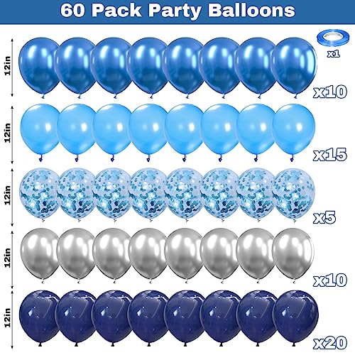 60 Pcs Blue and Silver Balloons, Navy Royal Blue Silver Party Balloons with Metallic Confetti Helium Latex Balloons for Birthday Baby Showers Fathers Day 2025 Graduation Decoration - Image 4