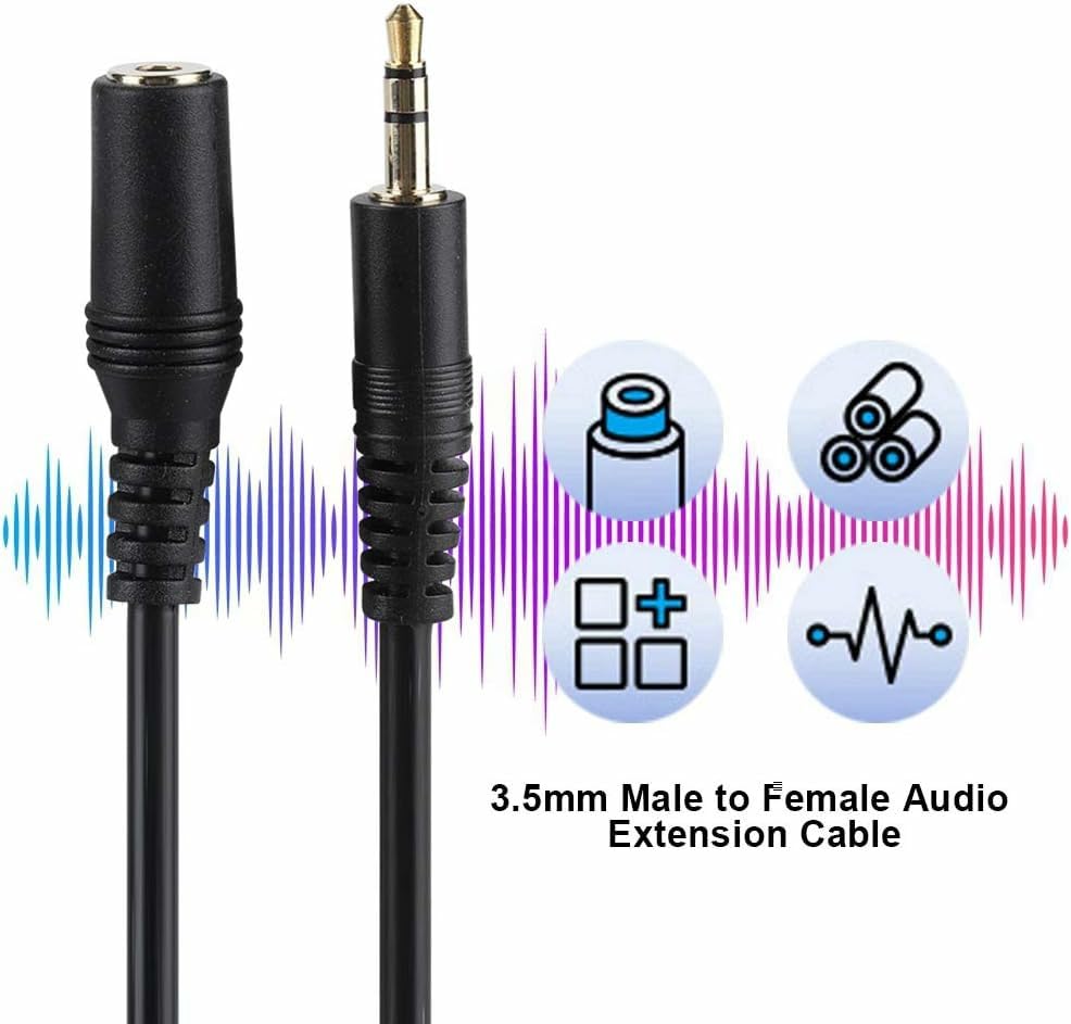 Image of 1.5 m 3.5mm AUX Extension Cable | Male to Female Stereo Audio Cable for Headphones, Mobile, PC, Laptop, Car Stereo, Speakers & Home Theatre (Black)