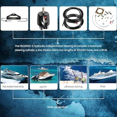 150HP Hydraulic Outboard Steering Kit Boat Marine System for Single Station, Single-Engine use Built-in Two-Way Lock Cylinder, Pump and 26ft High-Strength Nylon Hose