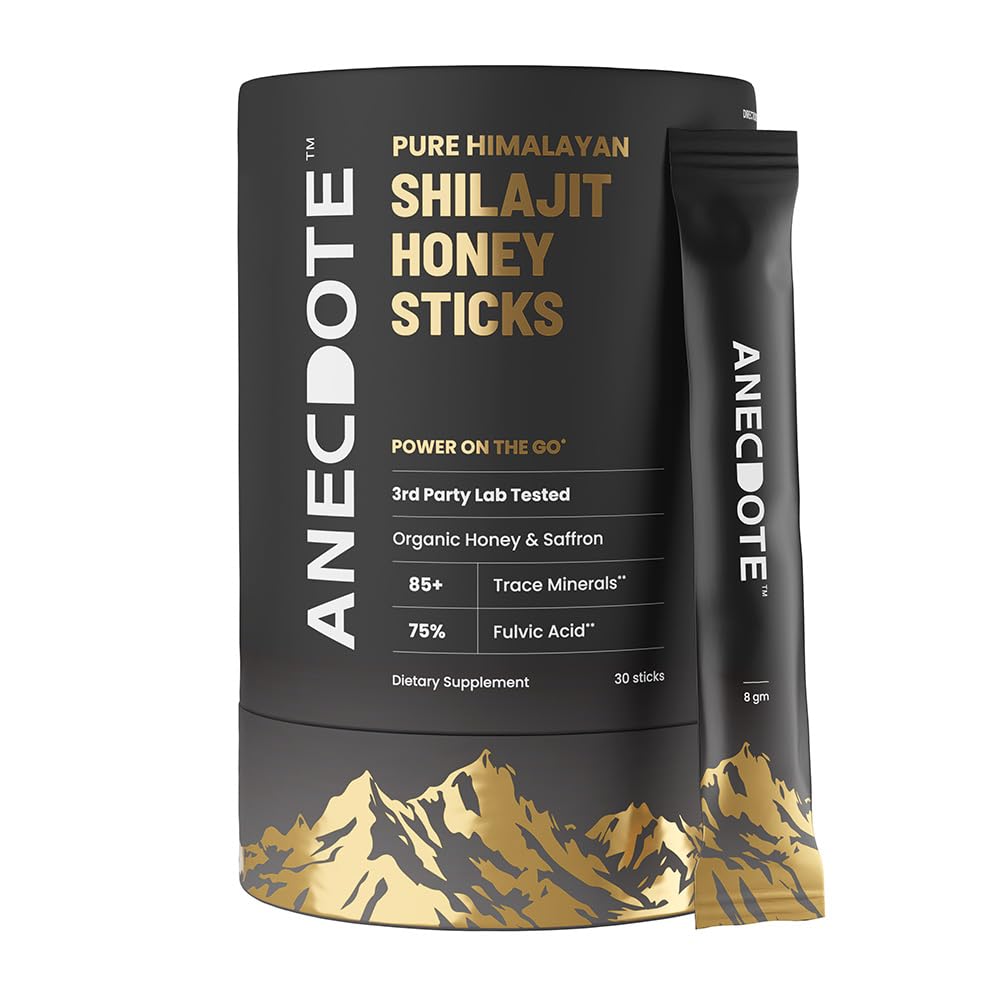 Anecdote Bastoncini di miele shilajit himalayano puro con miele e zafferano biologici | Aumenta la resistenza | Supporta l'immunità | 75% di acido fulvico, 85+ minerali traccia | Senza zucchero