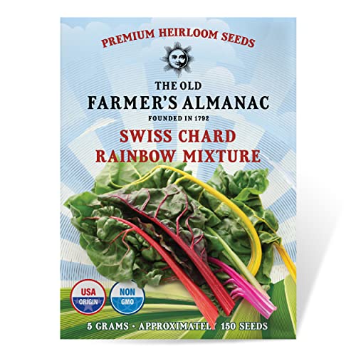 The Old Farmers Almanac Heirloom Swiss Chard Seeds (Rainbow Mixture) - Approx 120 Seeds - Non-GMO Open Pollinated USA Origin