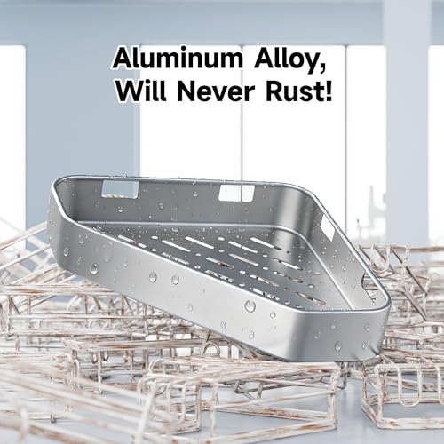 Image of Veken Aluminum Corner Shower Caddy 4-Pack, Never Rust&Large Capacity,Silver | No Drilling Shelves, Rack with Soap Holder&Towel Bar, Super-Strong Adhesive for High Load, Bathroom Organizers and Storage