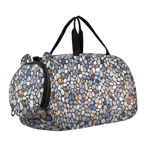 Colorful Stone Texture Gym Travel Duffel Bag with Shoe Compartment for Boys Girls - Gymnastics Sports Dance Football Travel Bag Teens Weekender Sleepover
