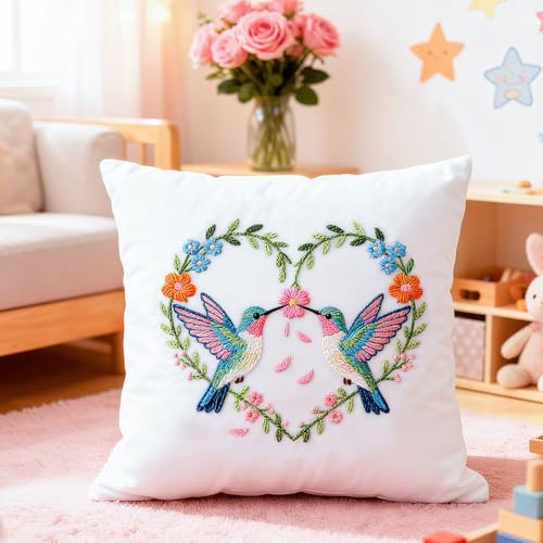 Image of BEUNITONE 4 Set Wreath and Bird Pattern Embroidery Kit for Adult Beginners