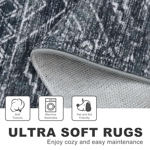 KILOCOCO Hallway Runner Rug 2'x8' Runners for Hallways Washable Runner Rug Non Slip Laundry Room Rug Low-Pile Rug Runner for Bedroom Kitchen Living Room Boho Rug, Charcoal