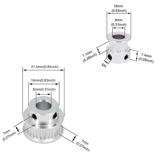 Miniatura 61 de Zeberoxyz Juego de 2 poleas de sincronización de aluminio GT2 de 20 y 80 dientes de 0.472 in de diámetro con 2 correas de longitud de 9.843 in