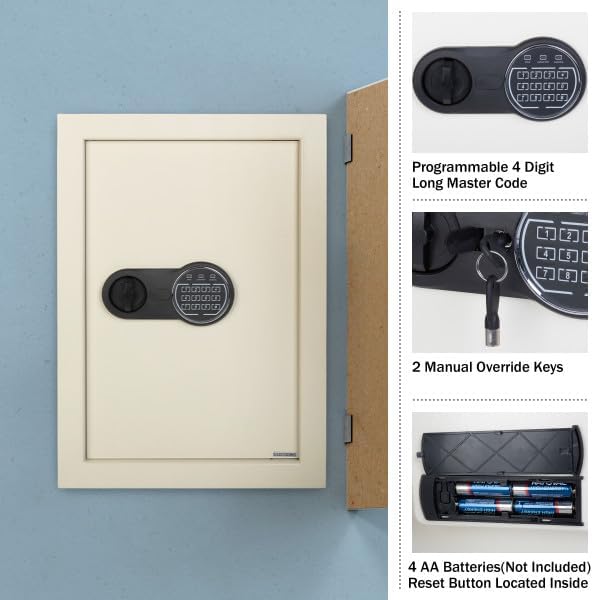 Vista 5 de Stalwart - Caja fuerte en la pared, seguro para el hogar o el negocio con teclado y 2 llaves de anulación manuales, protege dinero, joyas