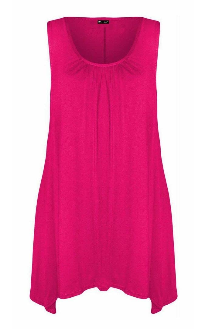 KATSSI Women’s Ladies Hanky Hem Swing Top Plain Round Scoop Neck T Shirt Top Fuchsia