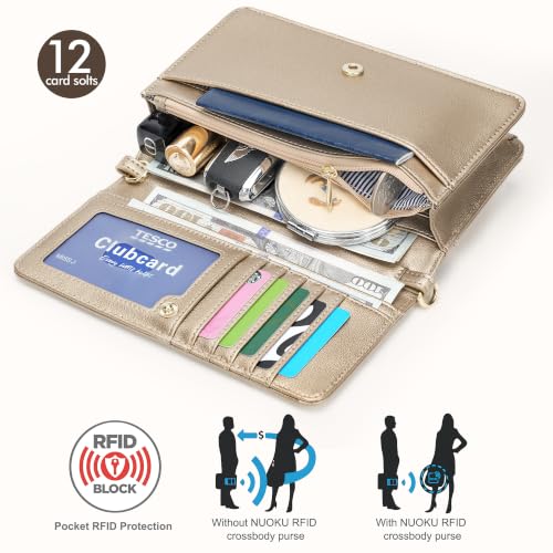 Image of nuoku Women Small Crossbody Bag Cellphone Purse Wallet with RFID Card Slots 2 Straps Wristlet