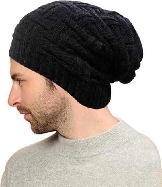 SD Men's Winter Woolen Beanie Cap with Fur Inside, Black, Slouchy Style, Pack of 1-image-44