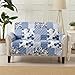 Great Bay Home Patchwork Scalloped Printed Furniture Protector. Stain Resistant Loveseat Cover. (Loveseat, Navy)