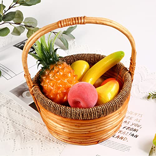 Cabilock Wicker Woven Basket Hand Woven Fruit Basket Handheld Basket Wall Hanging Flower Basket Organizer Fruit Vegetable Rattan Box Seagrass Baskets Shelf Baskets #TOP2