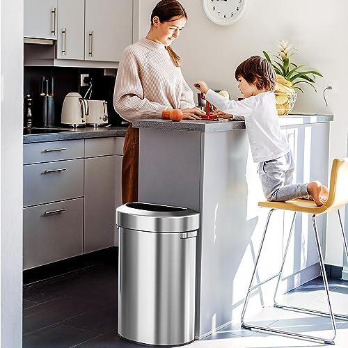 Image of iTouchless 87 Liter, Slim and Space-Saving Design for Home, Office, Kitchen, Restaurant, Restroom, Large Capacity, 23 Gal Trash Cans with AbsorbX Odor Filter, Stainless Steel, Semi-Round 23 Gallon