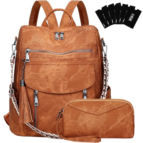 LEASOUL Sac a Dos Femme en Cuir Vegan, Sacs à Main Portés Dos Antivol Imperméable Elegant Leger, Backpack pour Voyage L'école Travail Université Collège...
